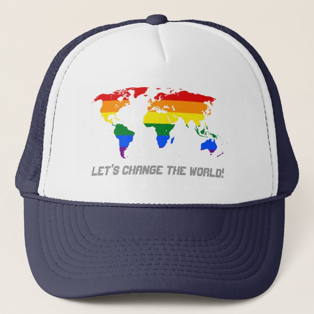 LGBT rainbow pride world map Hat Truckerkappe (Vorderseite)