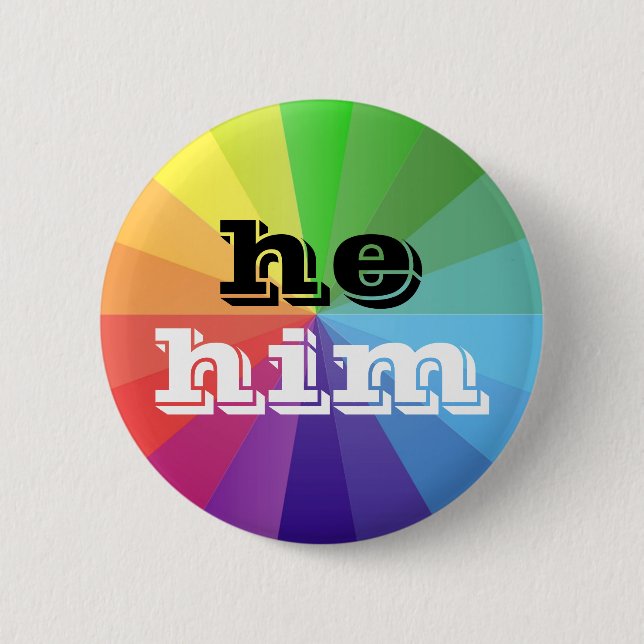 LGBT Rainbow Prilag Flag Pronoun Button He/Him (Vorderseite)