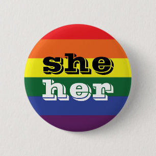 LGBT Rainbow Prilag Flag Pronoun Button Sie/sie