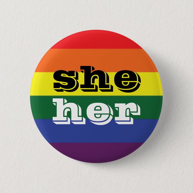 LGBT Rainbow Prilag Flag Pronoun Button Sie/sie (Vorderseite)