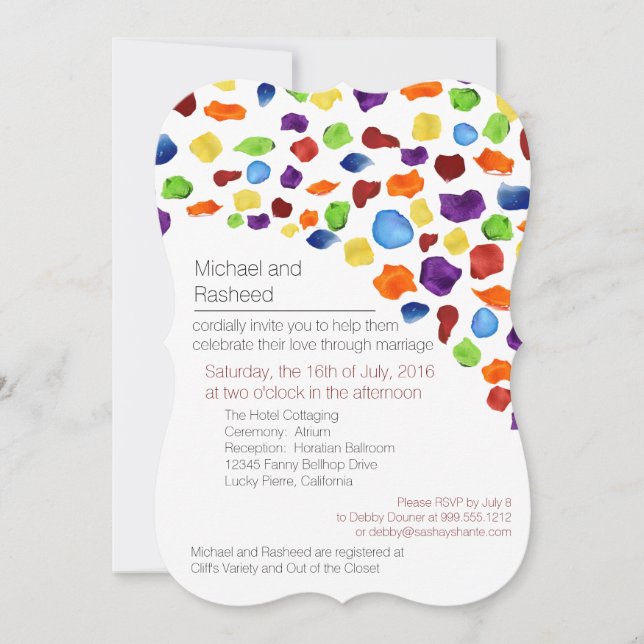 LGBT Rainbow Rose Petals Gay Wedding Einladungen (Vorderseite)