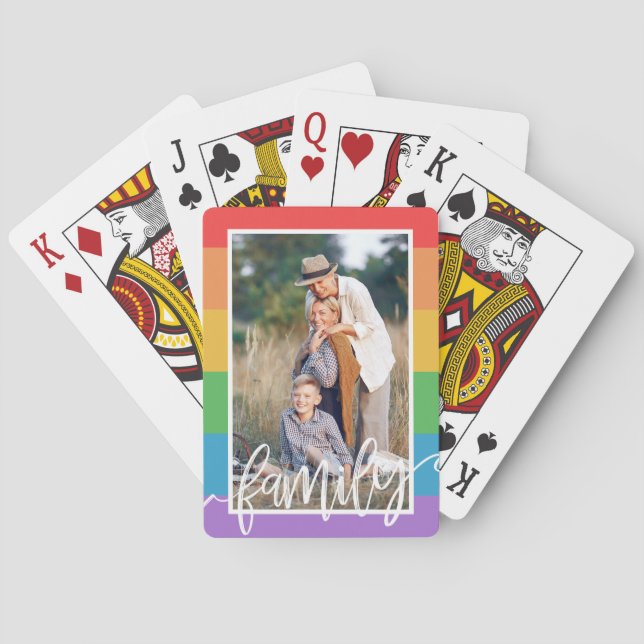 LGBT Rainbow Strips Family Brush Script Foto Spielkarten (Rückseite)