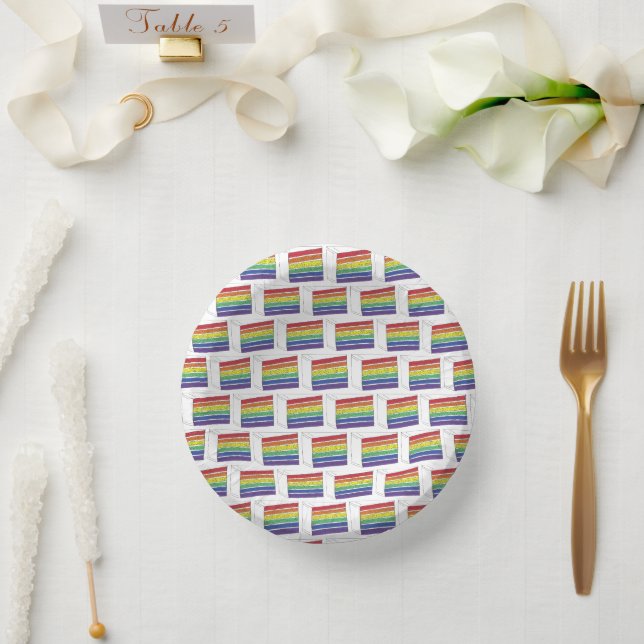 LGBT Rainbow Wedelschicht Cake Slice Gay Pride Pappteller (Hochzeit)