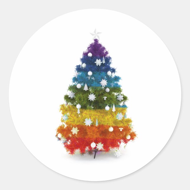 LGBT Rainbow Weihnachtsbaum Runder Aufkleber (Vorderseite)