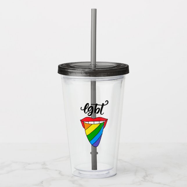 LGBT-Rainbow-Zunge Acryltrinkbecher (Vorderseite)