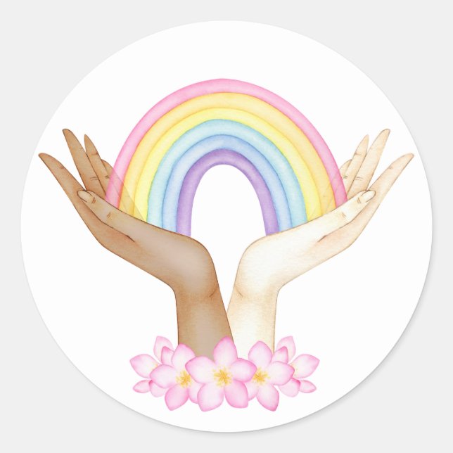 LGBT-Regenbogen auf Händen Runder Aufkleber (Vorderseite)