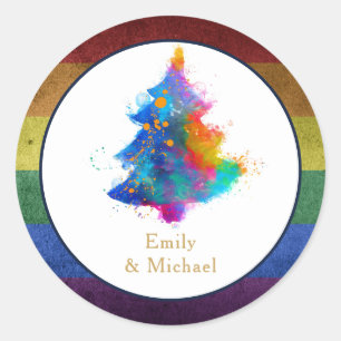 LGBT Regenbogen-Weihnachtsbaum-Event Personalisier Runder Aufkleber