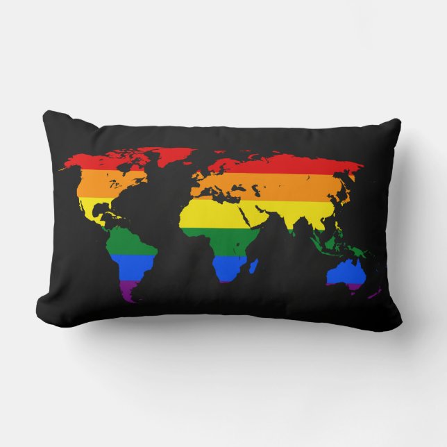 LGBT Regenbogen-Weltkarte Pillow Lendenkissen (Vorderseite)