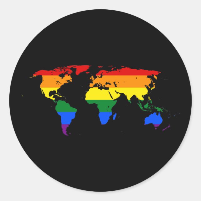 LGBT Regenbogen-Weltkarte Runder Aufkleber (Vorderseite)