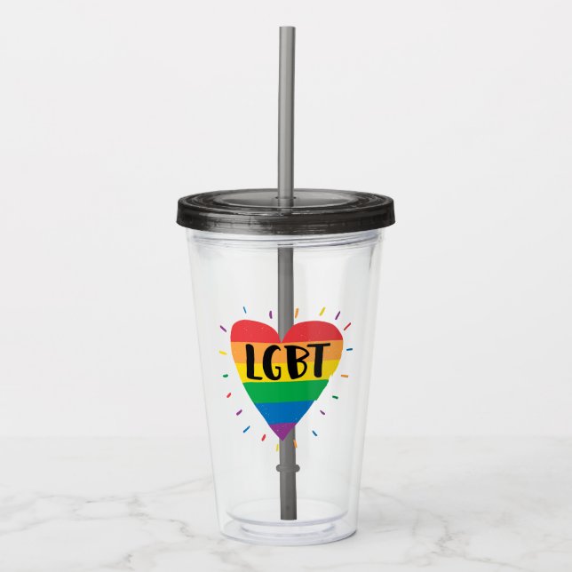 LGBT-Regenbogenherz Acryltrinkbecher (Vorderseite)