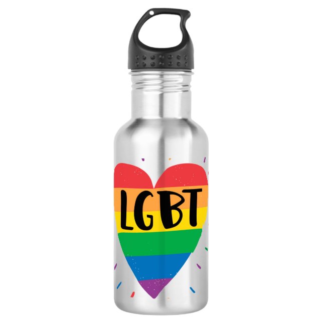 LGBT-Regenbogenherz Edelstahlflasche (Vorderseite)