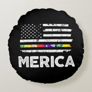 LGBT Stolz Amerikanische Flagge T-Shirt - 4. Juli Rundes Kissen