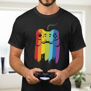 LGBT Stolz Gaymer Gamer Moderner Regenbogen Contro T-Shirt