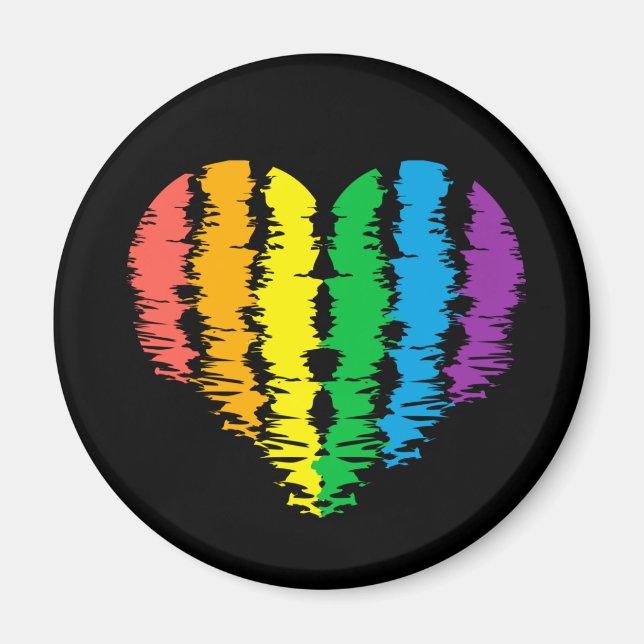 LGBT+Stolz. Herz Regenbogen. Button Magnet (Vorne)