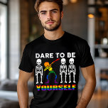 LGBT-Stolz ist es, Ihr modernes Labor zu sein Tri-Blend Shirt<br><div class="desc">Dieses moderne LGBT-Design enthält den Text "Dare to be yourself" in der Typografie von Weiß und Regenbogen,  der mit drei weißen Skeletten und einem Skelett aus Regenbogen (#LGBT #gay #pride #lesbian #bisexual #transgender #que #quality #rainbow #fashion #modionable #style #stylish #halloween #skeleton</div>