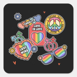 LGBT+Stolz. Liebe ist Liebe, Gleichheit, Pride Day Quadratischer Aufkleber