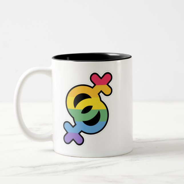 LGBT+Stolz. Regenbogen. Zweifarbige Tasse (Links)