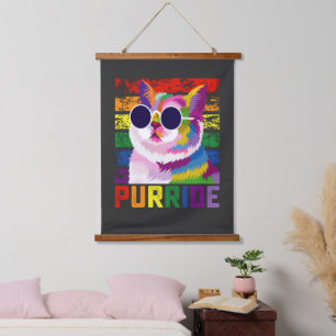 LGBT Tie Dye Stolz Katze Purride Schwule Regenboge Wandteppich Mit Holzrahmen
