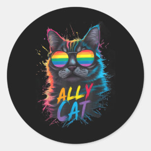 LGBT Unterstützer Katze Sei Nett Schwule Regenboge Runder Aufkleber
