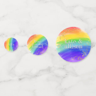 LGBT Wedding Watercolor Rainbow & Gold Sparkle Konfetti
