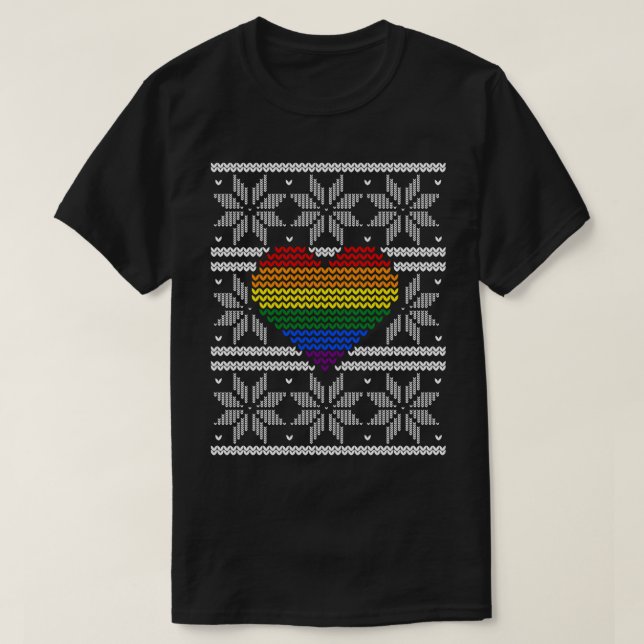 LGBT Weihnachtsherz Rainbow Pride Ugly Xmas Sweat T-Shirt (Design vorne)