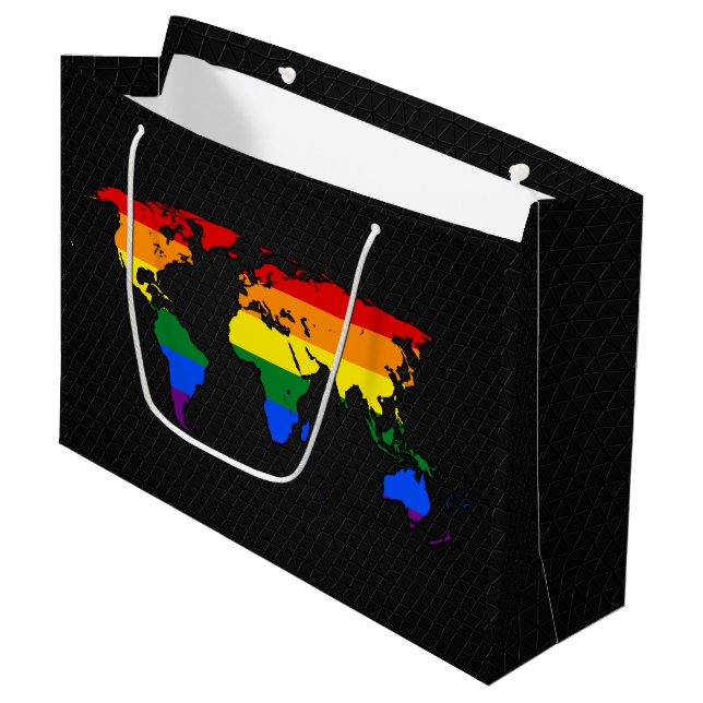 LGBT-Weltkarte Große Geschenktüte (Vorderseite Schrägansicht)