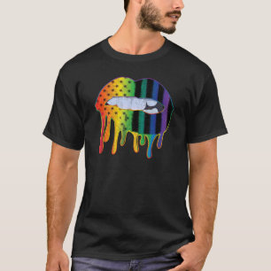 Lgbtq American Flag Muster Lips Rainbow Gay Pride T-Shirt