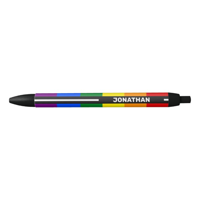 LGBTQ Anpassbarer Name Gay Pride Flag Regenbogen Kugelschreiber (Vorderseite)