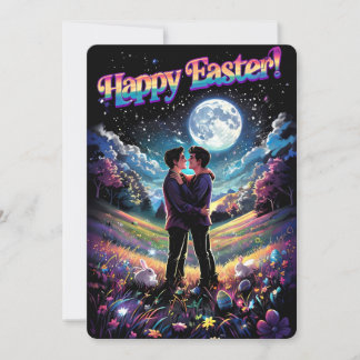 LGBTQ+ Art Gay Couple sous la carte de Pâques au c