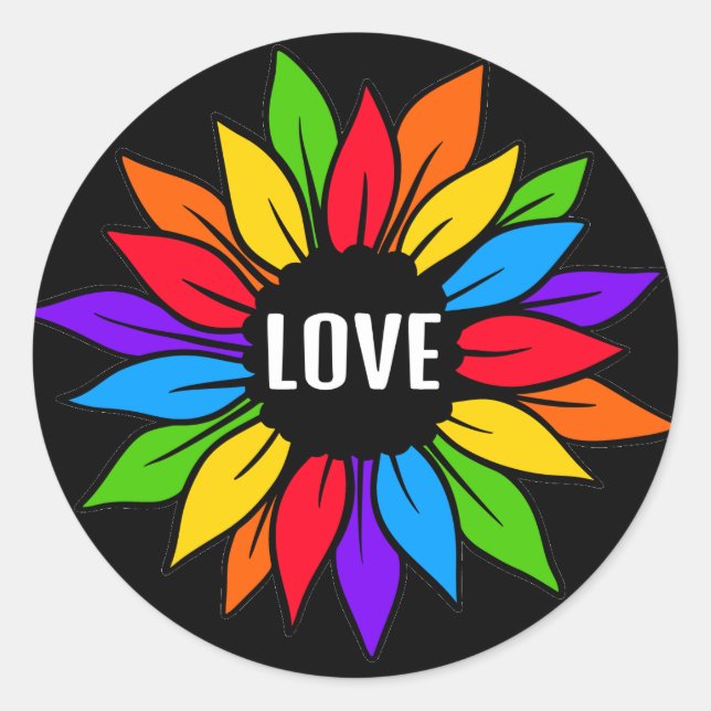 LGBTQ-Aufkleber für Regenbogen-Sonnenblumen Runder Aufkleber (Vorderseite)