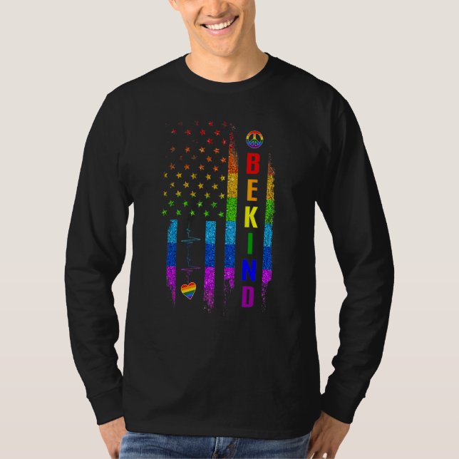 Lgbtq Be Kind Gay Pride Lgbt Rainbow American Flag T-Shirt (Vorderseite)