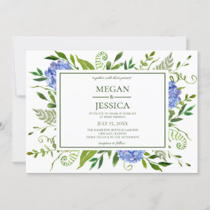 LGBTQ Blue Hydrangeas Floral Wedding Einladung