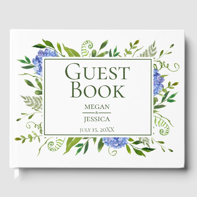 LGBTQ Blue Hydrangeas Floral Wedding Gästebuch (Vorderseite)