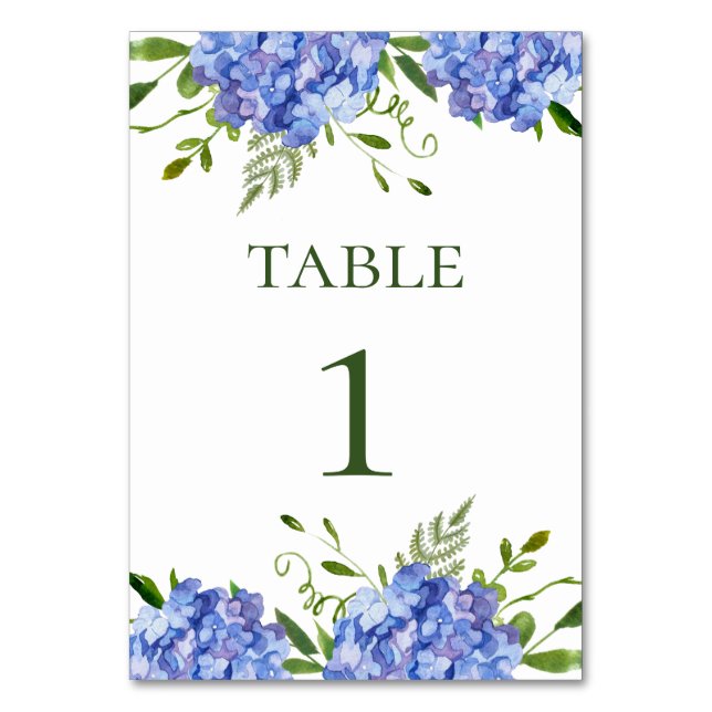 LGBTQ Blue Hydrangeas Floral Wedding Tischnummer (Vorderseite)