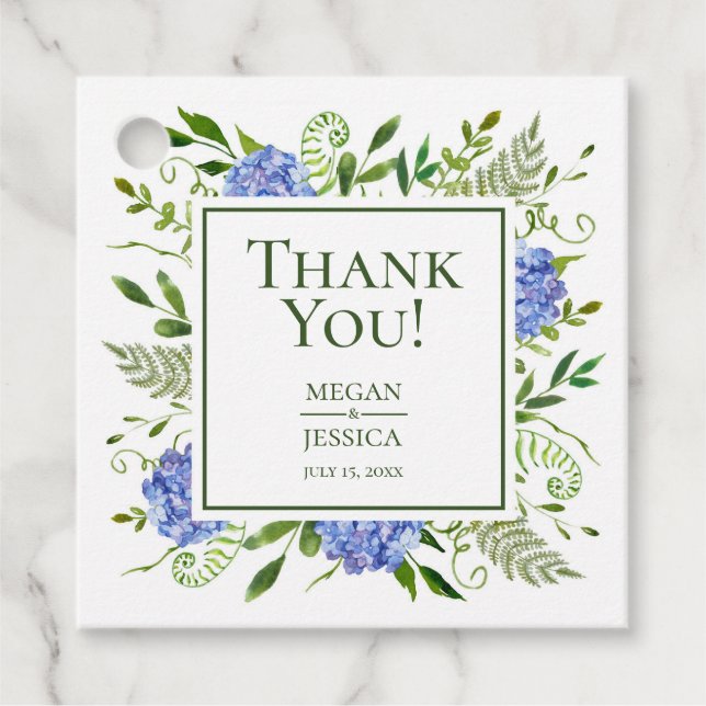 LGBTQ Blue Hydrangeas Floral Wedding Vielen Dank Geschenkanhänger (Vorderseite)