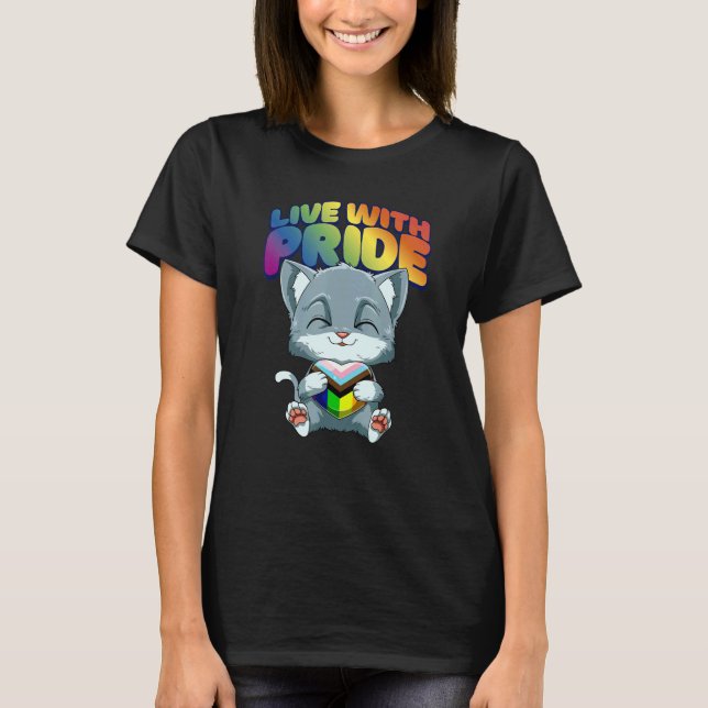 LGBTQ Cat Progressiv Pride  Transgender Genderquee T-Shirt (Vorderseite)