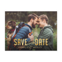 LGBTQ Einfach Traditionell Save the Date mit Foto
