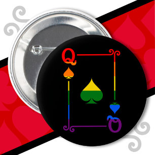 LGBTQ-Flag, der Karten spielt, Queen-Card-Spades Button