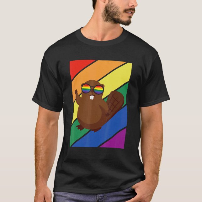 LGBTQ Flag Gay Pride Monat Regenbogen-Beaver mit L T-Shirt (Vorderseite)