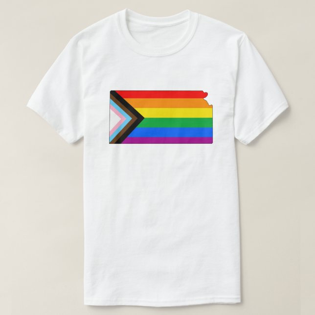 LGBTQ-Fortschrittsbericht für Kansas-Staatsstolz T-Shirt (Design vorne)