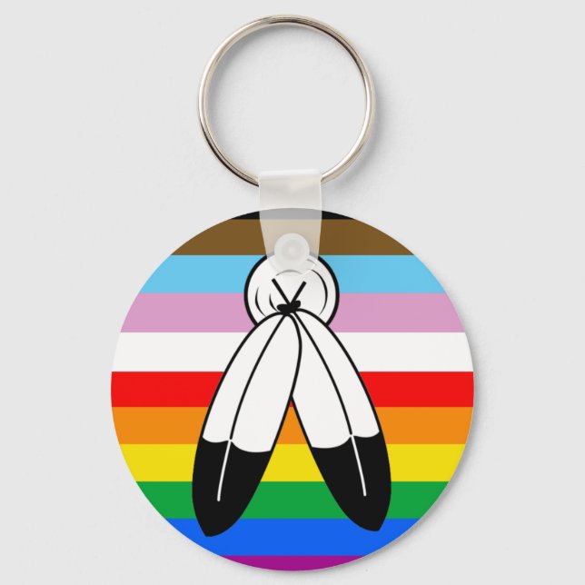 LGBTQ+-Fortschrittsflagge mit zwei Geistern Schlüsselanhänger (Vorderseite)