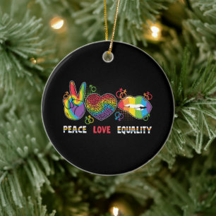 LGBTQ - Frieden, Liebe, Gleichheit - Regenbogenfar Keramik Ornament