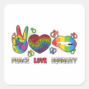 LGBTQ - Frieden, Liebe, Gleichheit - Regenbogenfar Quadratischer Aufkleber