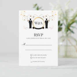 LGBTQ für Male Wedding Gold Monogram RSVP Karte