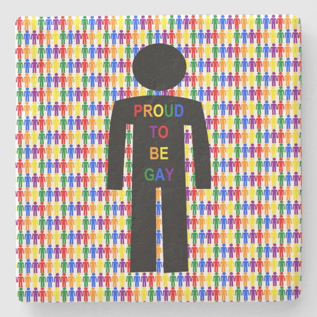 LGBTQ Gay Man Silhouette und Regenbogen Männer Steinuntersetzer (Vorderseite)