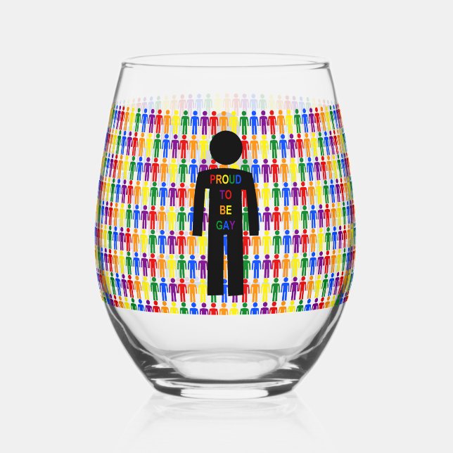 LGBTQ Gay Man Silhouette und Regenbogen Männer Weinglas Ohne Stiel (Vorderseite)