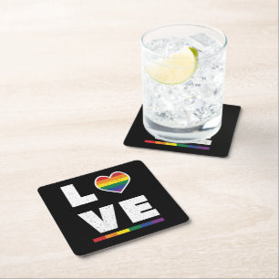 LGBTQ-Gay Pride-Flag Beunruhigte Grunge-Liebe Rechteckiger Pappuntersetzer