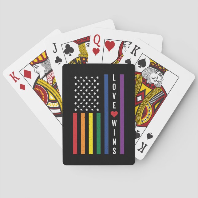 LGBTQ Gay Pride Liebe gewinnt amerikanische Flagge Spielkarten (Rückseite)