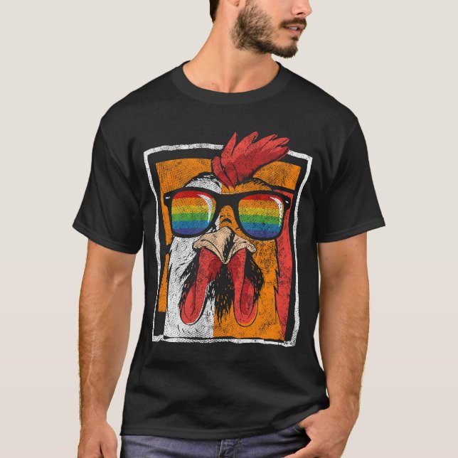 LGBTQ-Hähnchen-Regenbogen-Sonnenbrille Farbvoller  T-Shirt (Vorderseite)