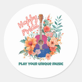 LGBTQ Happy Prix, Retro Guitar & Blume, Bi Runder Aufkleber